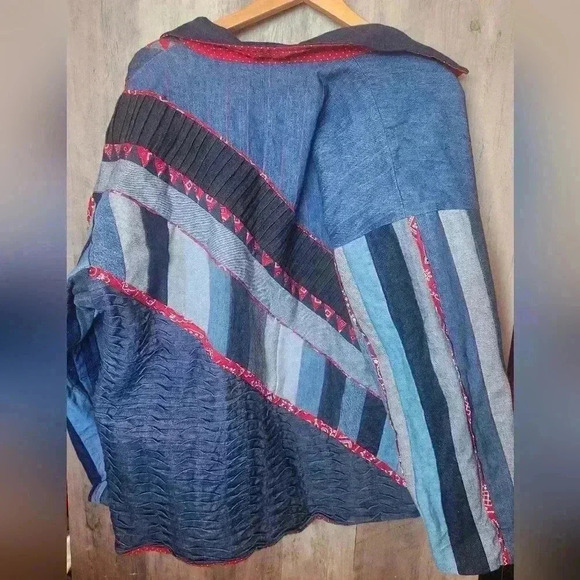 Vintage 90s Hand Made Patchwork Denim Jacket Size LG Women's - Picture 14 of 15
